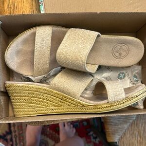 Backless cooper linen wedge by Charleston shoe company